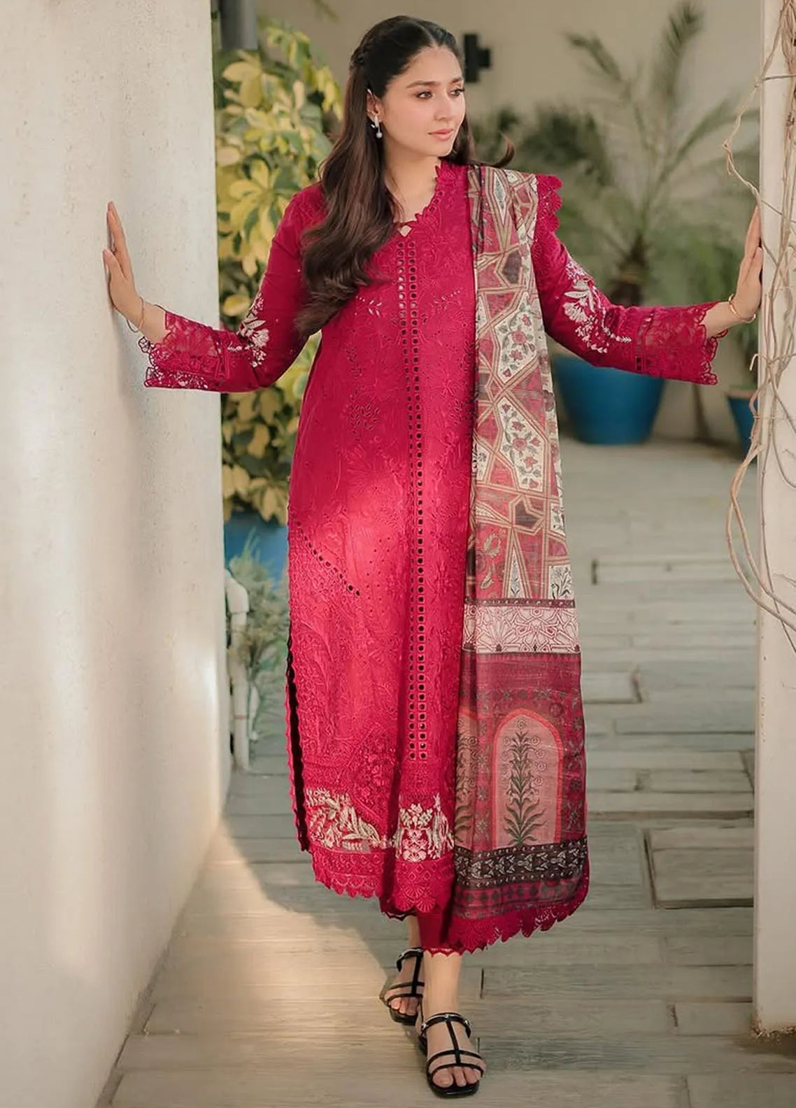 Symphony by Neeshay Embroidered Lawn Suits Unstitched 3 Piece NSH25S Scarlet - Summer Collection
