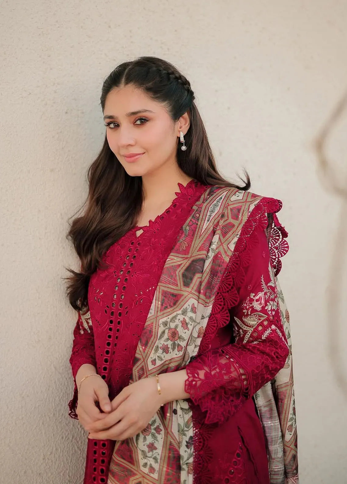 Symphony by Neeshay Embroidered Lawn Suits Unstitched 3 Piece NSH25S Scarlet - Summer Collection